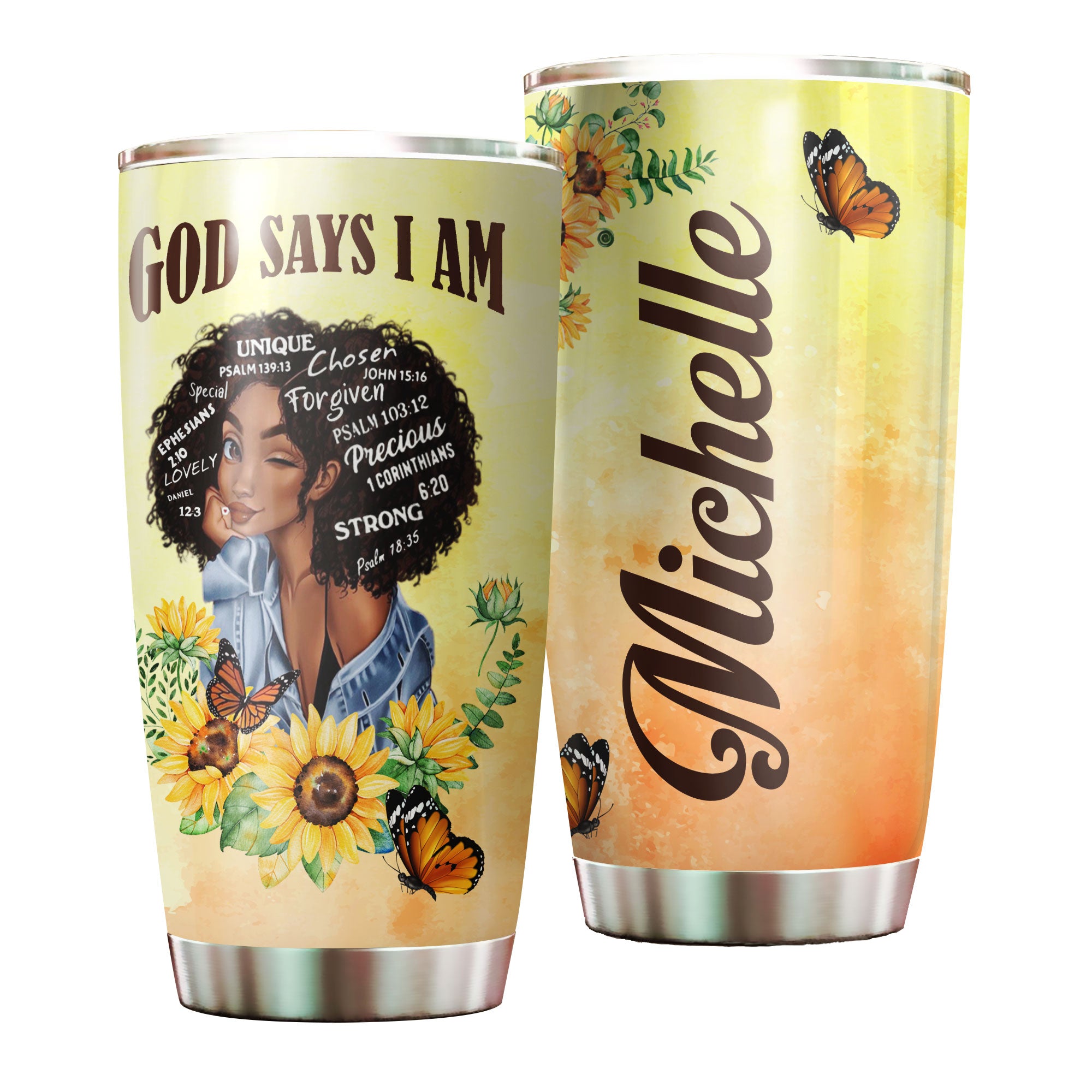 Persionalized 3D God Say I Am Stainless Steel Tumbler – Customized Double – Walled Insulation Travel Thermal Cup With Lid Gift For Christian Black Queen