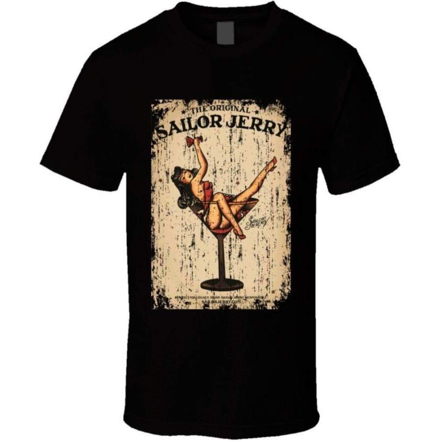 Sailor Jerry Vintage Ad Poster Distred Cool T Shirt Men