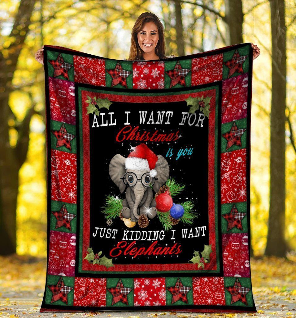 All I Want For Christmas Elephants Sherpa Fleece Blanket FA