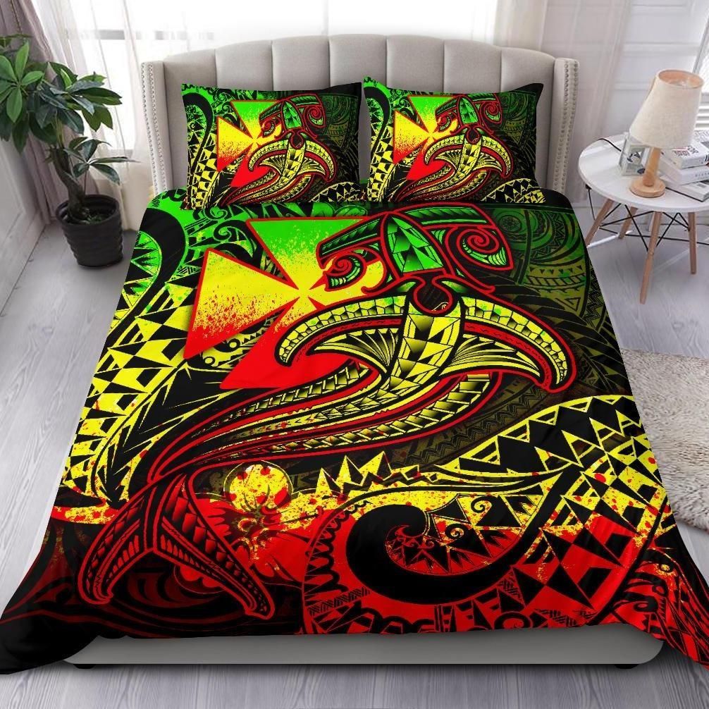 Alohawaii Bedding Set – Cover And Pillow Cases Wallis And Futuna – Reggae Shark Polynesian Tattoo – Bn18