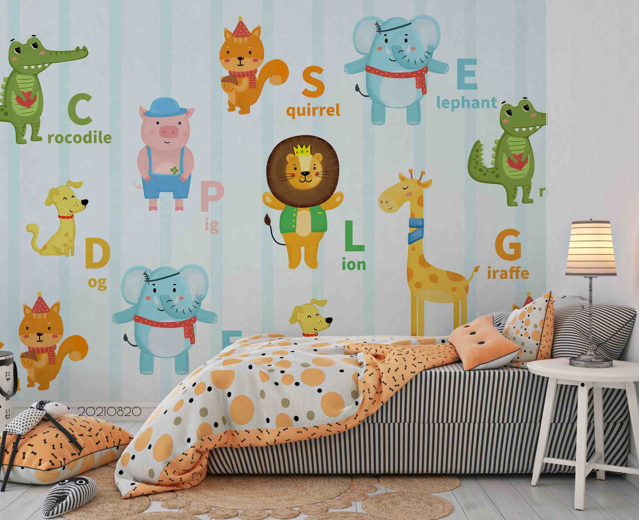 3D Cartoon Animal Alphabet Wall Mural Wallpaper Lqh 390