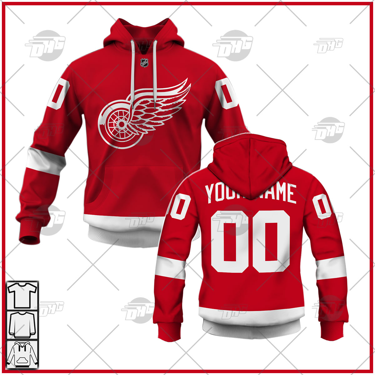 Personalized Mens Detroit Red Wings 2022 Red Home Jersey Personalize Hoodie