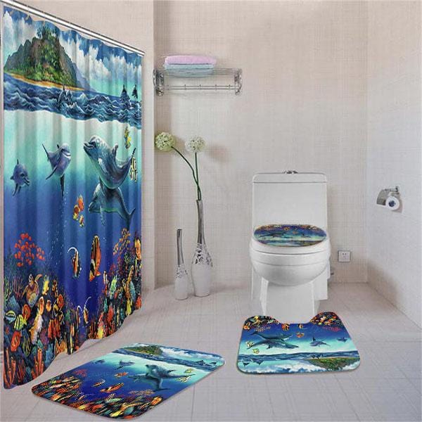 Bottlenose Dolphin Bathroom Rug Sets Reef Serenade John Funny Shower Curtains Sets