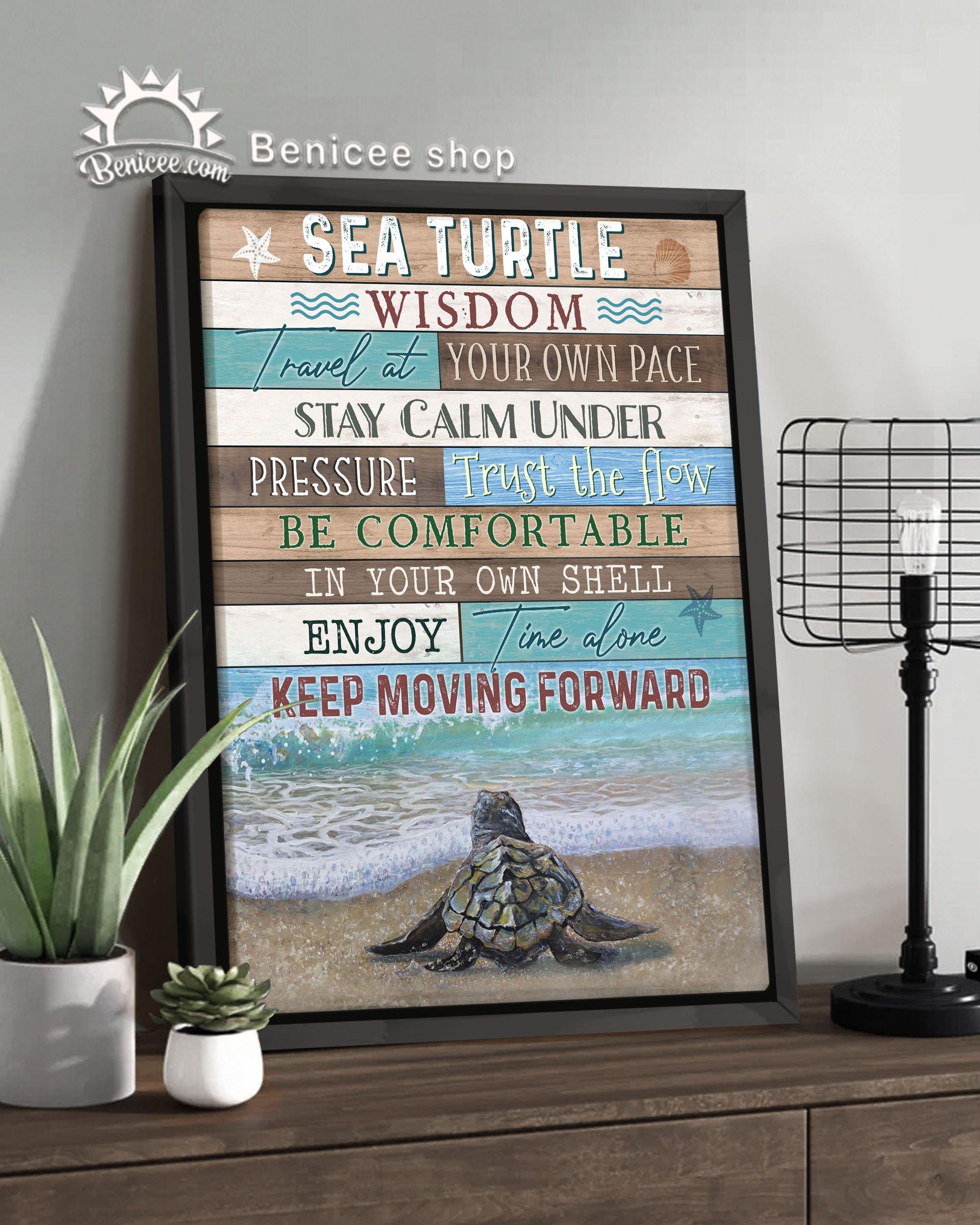 Benicee Top 10 Turtle Framed Canvas Turtle Wisdom Travel At Your Own Pace Gray