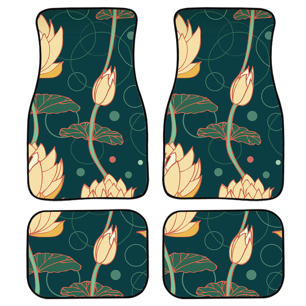 Vintage Lotus Pattern Print Front And Back Car Floor Mats, Front Car Mat