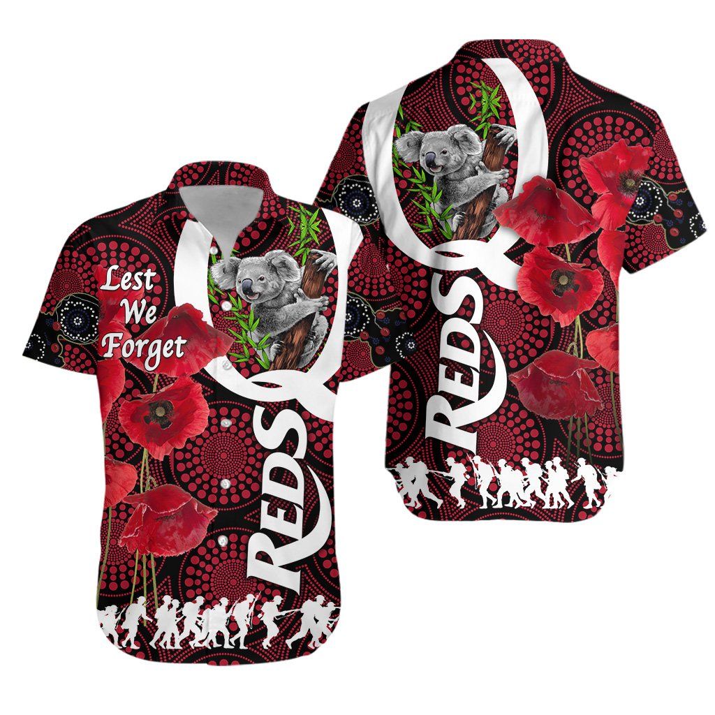 Australia Hawaiian Shirt Queensland Reds Rugby Lest We Forget Th6