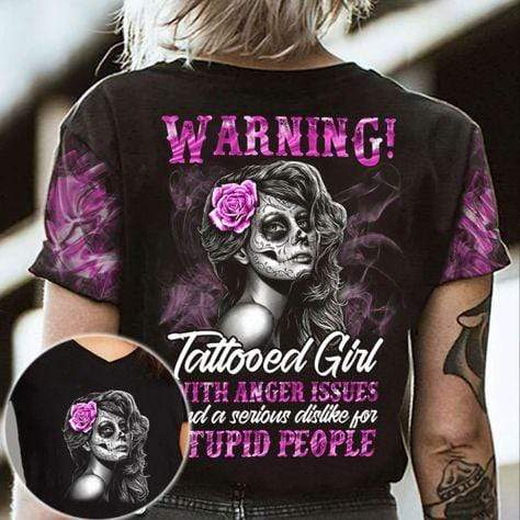 Skull Tattooed Girl Purple Aop Unisex T-Shirt