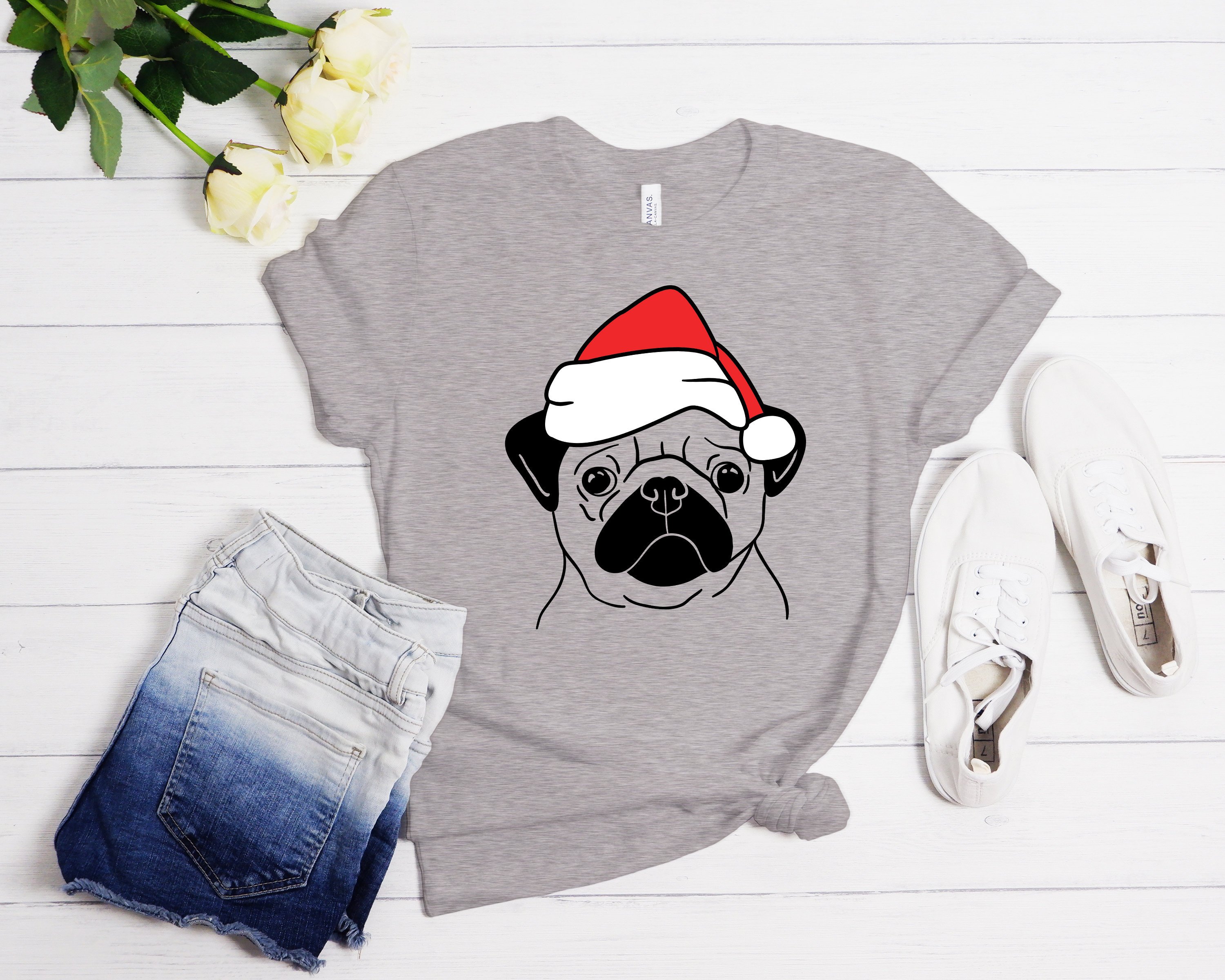 Santa Pug, Christmas Pug, Pug In Santa Hat, Christmas Shirts For Family, Christmas Pajama Matching, Christmas Family Matching Shirt