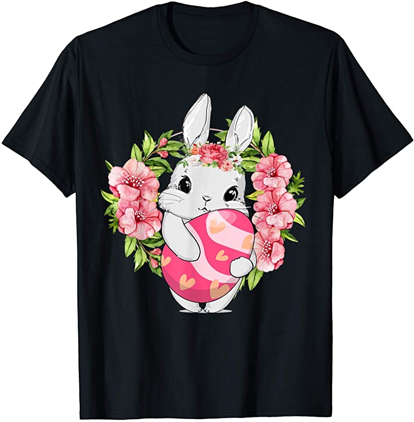 Womens Teen Girl cute Bunny Face with eggs Easter day T-Shirt