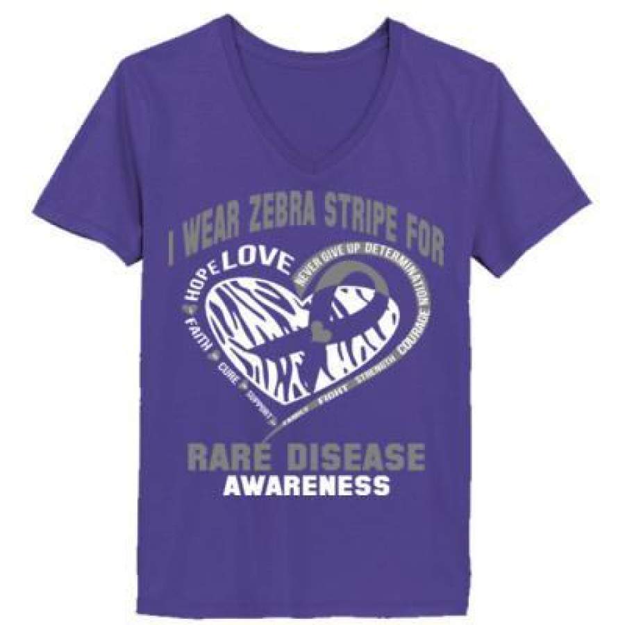 AGR I Wear Zebra Stripe For Rare Disease Awareness – Ladies’ V-Neck T-Shirt