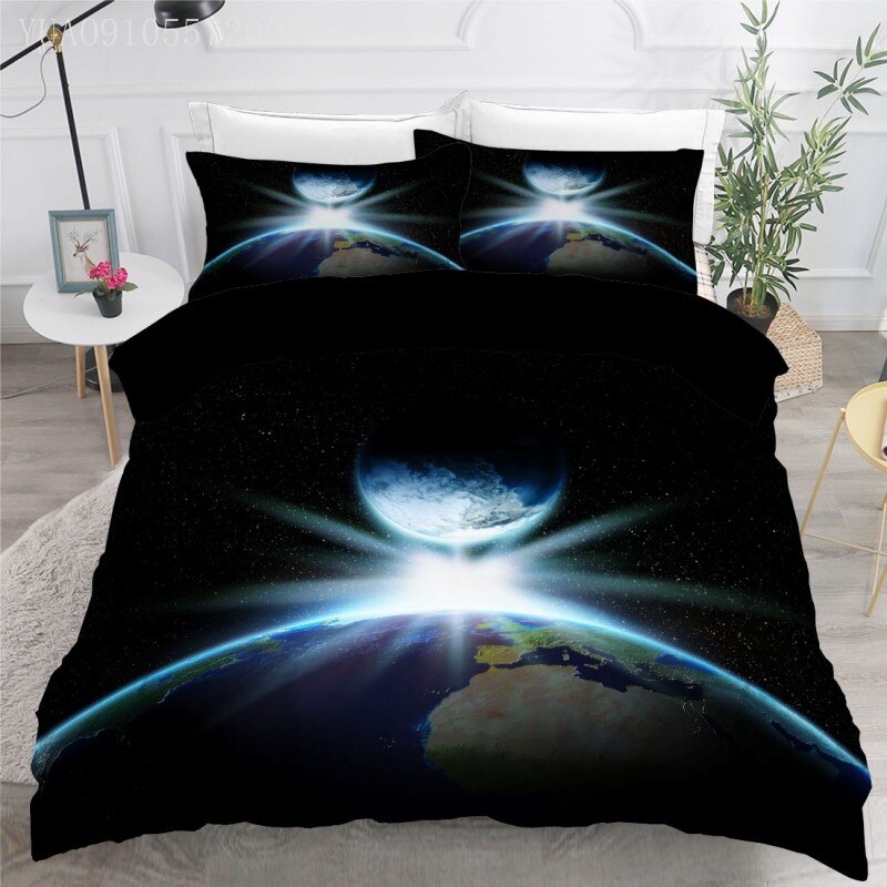 3D Planet Bedding Set Earth Space Universe Nebula Cover Sets Kids Boys Adults Duvet Cover Holiday Gift Single Queen