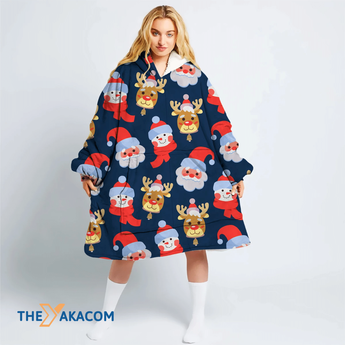 Realtorgift X Reindeer Santa Claus And Snowman With Christmas Hat Hoodie Blanket
