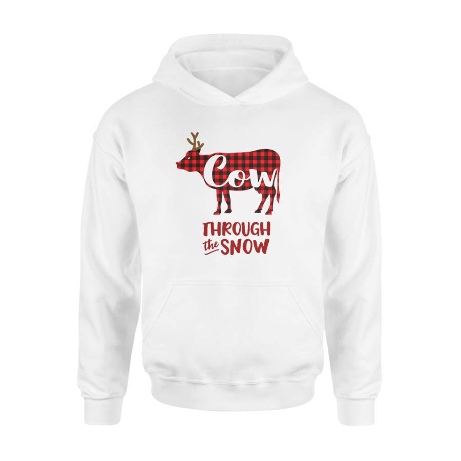 Through The Snow Christmas Cow Red Plaid Hoodie