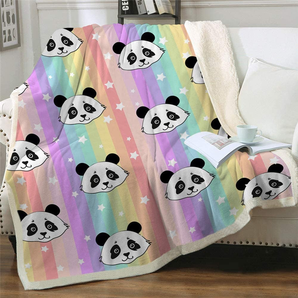 Panda Throw Blanket Cartoon Panda Pattern Lightweight Throw For Bed Sofa Travel Kids Teens Birthday Gifts, Rainbow Blanket, Rainbow Throw Blanket, Rainbow Crochet Blanket, Fleece Blanket, Sherpa Blanket