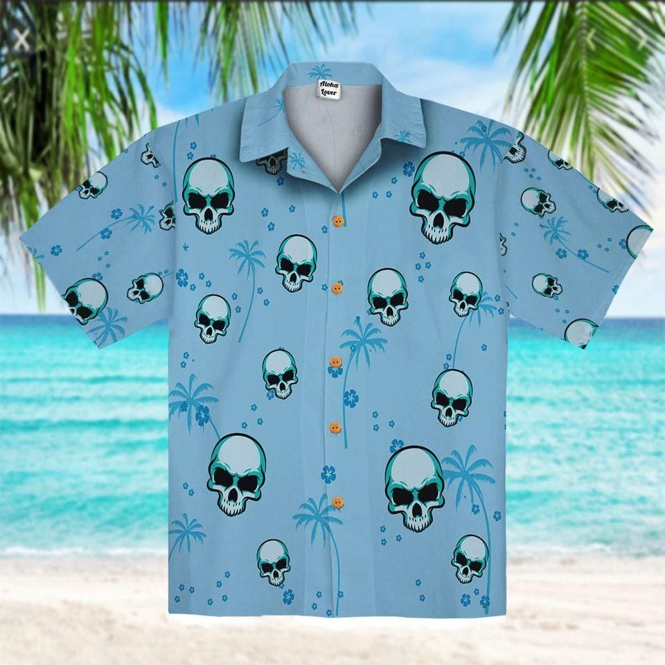 Find Blue Skull Coconut Tree Hawaii Shirt Ha65505