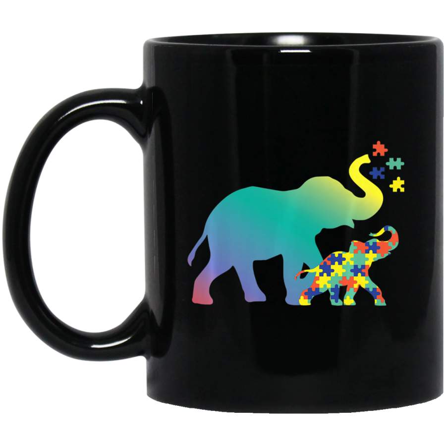 Autism Mom Gift Design Autism Awareness Elephant 11oz 15oz Black Mug Idea 2nd April Puzzle Ribbon Support Autism Dad Mom Kids Autistic