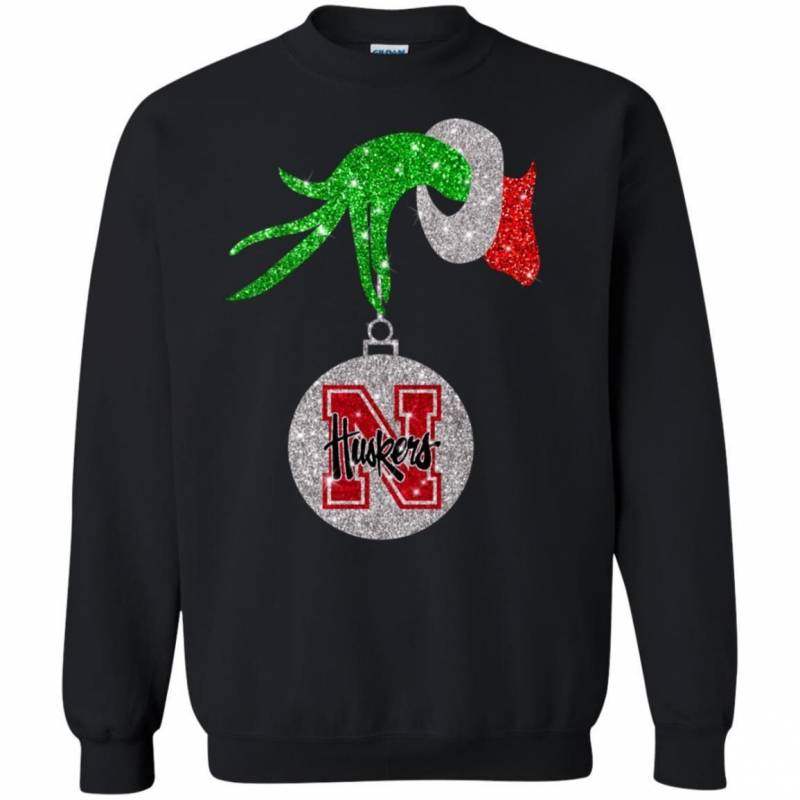 Nebraska Cornhuskers Glitter Grinch Monogram Ornament Christmas Gift Sweatshirt T-Shirt