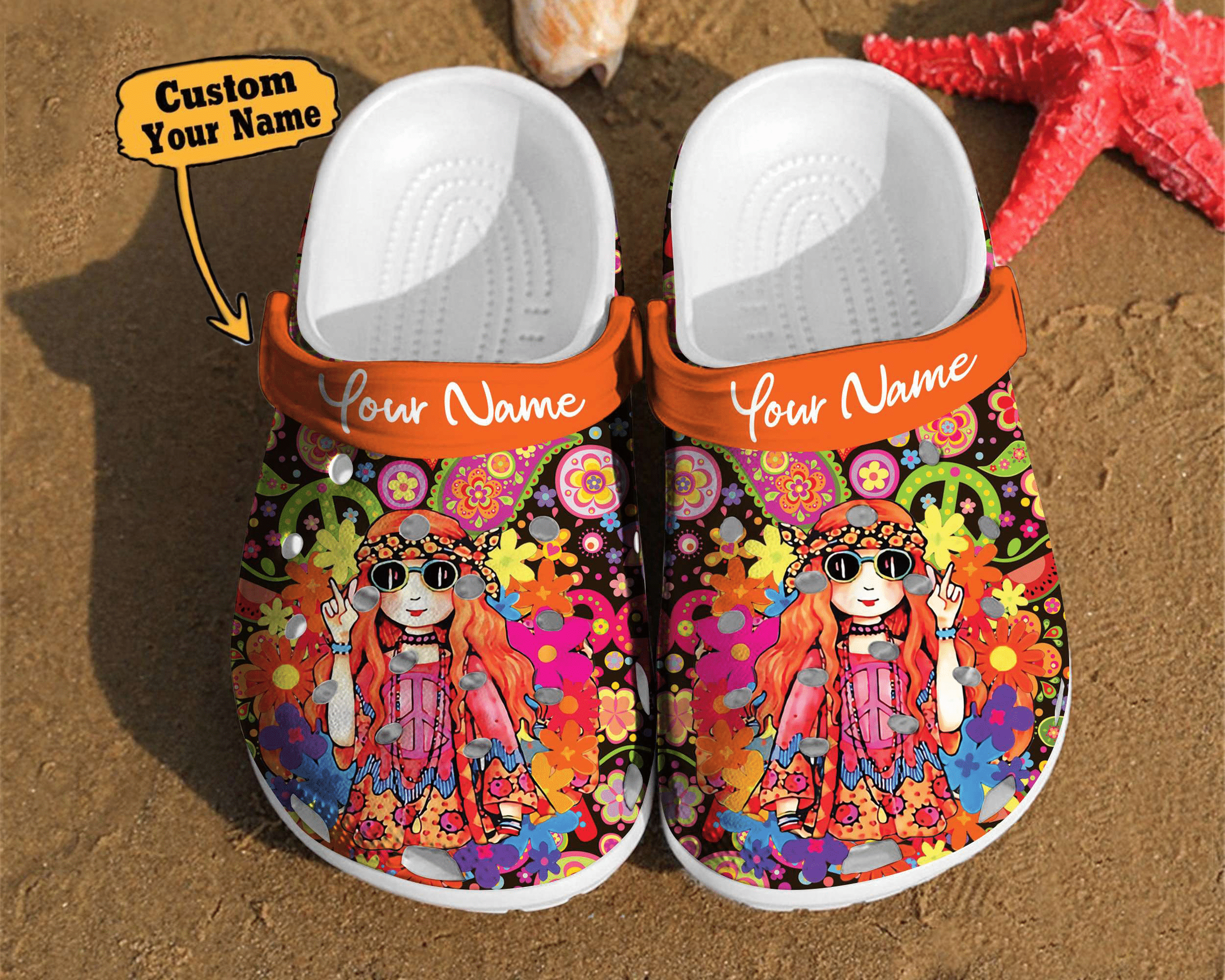 Hippie Crocs – Personalized Hippie Girl Comfortable Women Classic Style Birthday Clog Shoes