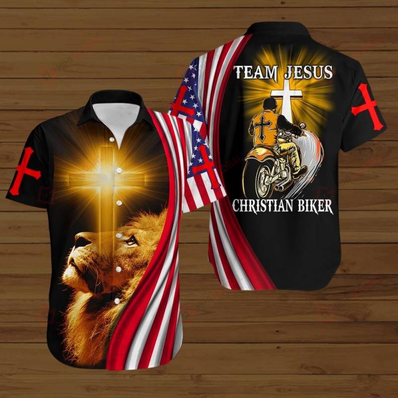 Team Jesus Christian biker American Flag yellow lion ALL OVER PRINTED SHIRTS DH080703