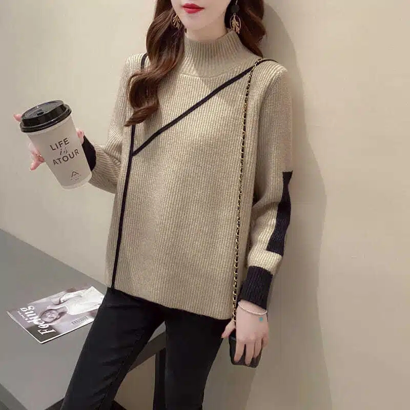 Women Half High Collar Sweater Long Sleeve Jumpers Knitwear Casual Autumn winter Pullovers Elastic high quality Knitted sweaters alx