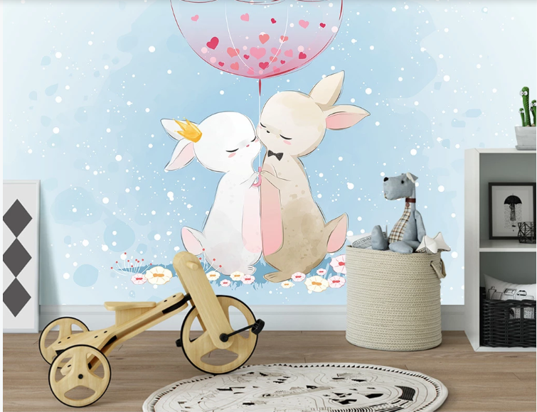 3D Blue Cartoon Rabbit Wall Mural Wallpaper C96