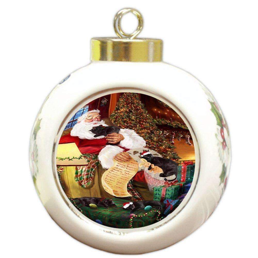 Black Cats And Kittens Sleeping With Santa Round Ball Christmas Ornament D461