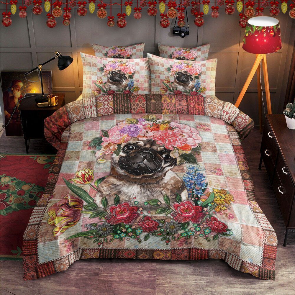 Pug Flower Bedding Set All Over Prints