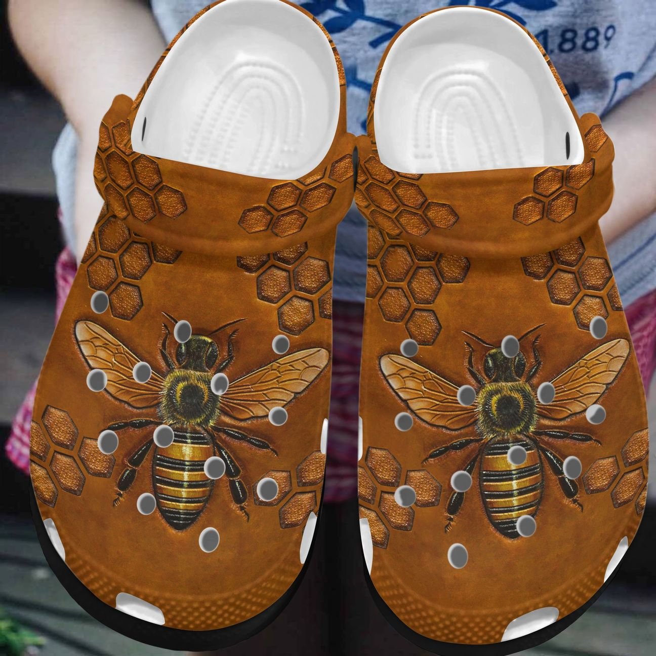 Bee Personalized Clog, Custom Name, Text, Color, Number Fashion Style For Women, Men, Kid, Print 3D Brown Bee