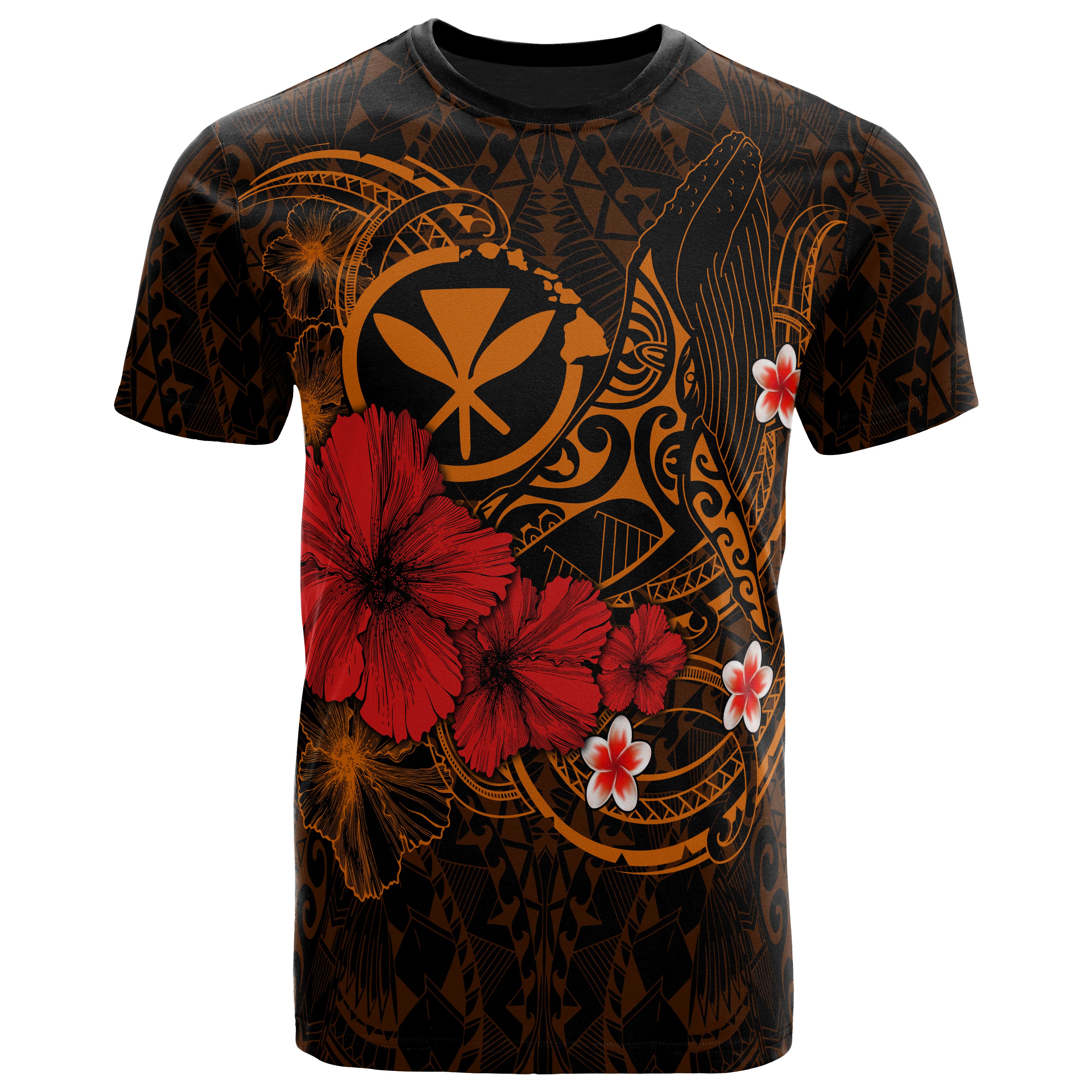 Polynesian Hawaii  Kanaka Maoli T-Shirts – Humpback Whale with Hibiscus (Golden) – BN15