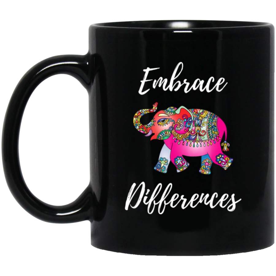 Autism Awareness Embrace Differences Elephant 11oz 15oz Black Mug Idea 2nd April Puzzle Ribbon Support Autism Dad Mom Kids Autistic