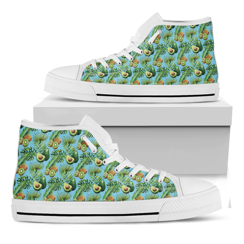 Watercolor Kiwi And Avocado Print White High Top Shoes