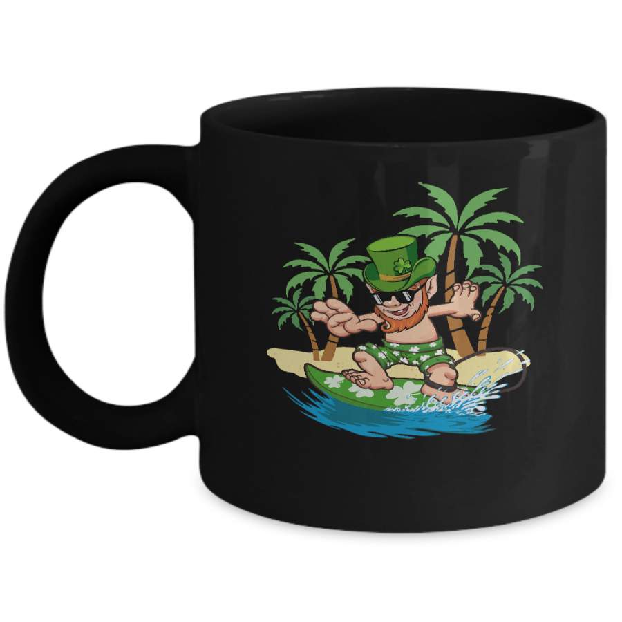 St Patricks Day Hawaiian Leprechaun Surfing Mug