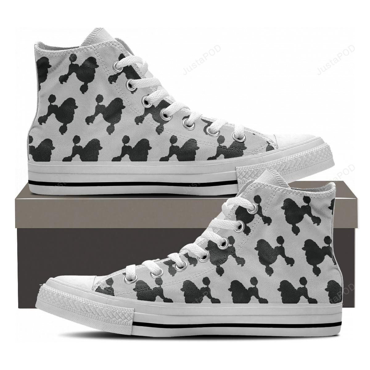 Poodle Black White Canvas High Top Shoes