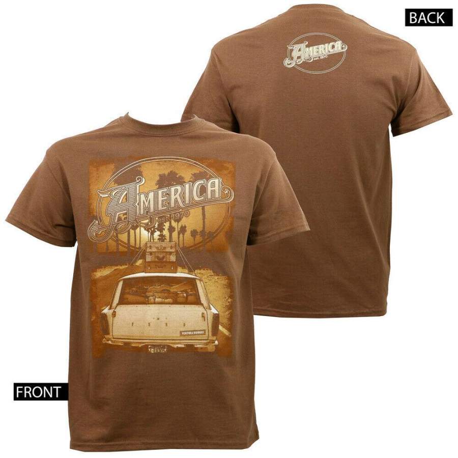 American band Ventura Highway point to 1970 T-shirt brown