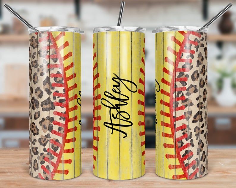 Personalized Wooden Leopard Print Softball YQ2204471CL Skinny Tumbler