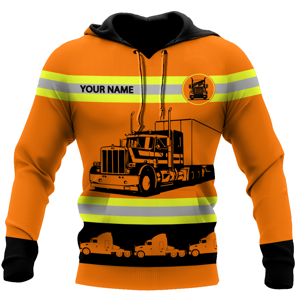 Personalized Name Trucker Uniform Orange Color 3D All Over Printed Hoodie For Men And Women