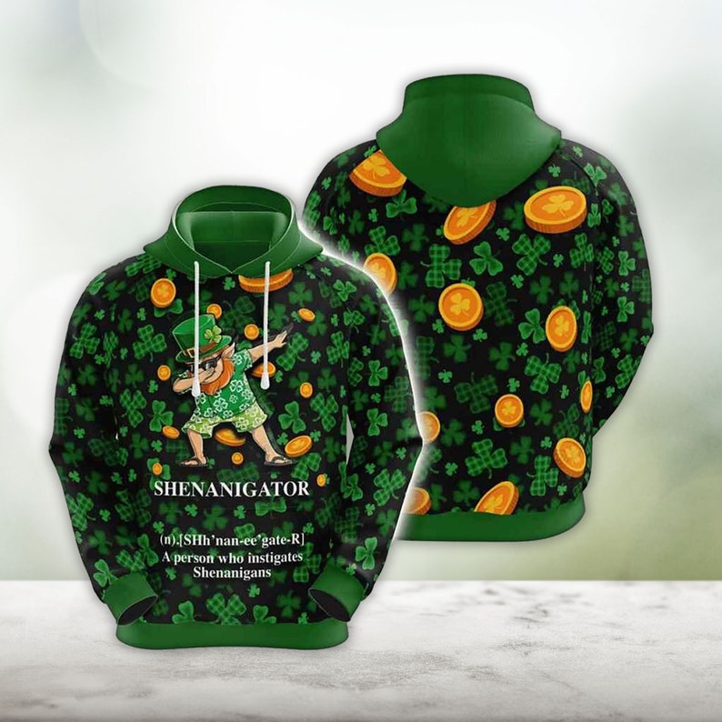 St Patrick’S Day 3D All Over Print Hoodie, Shenanigator Defined With Lucky Shamrock And Gold Coin