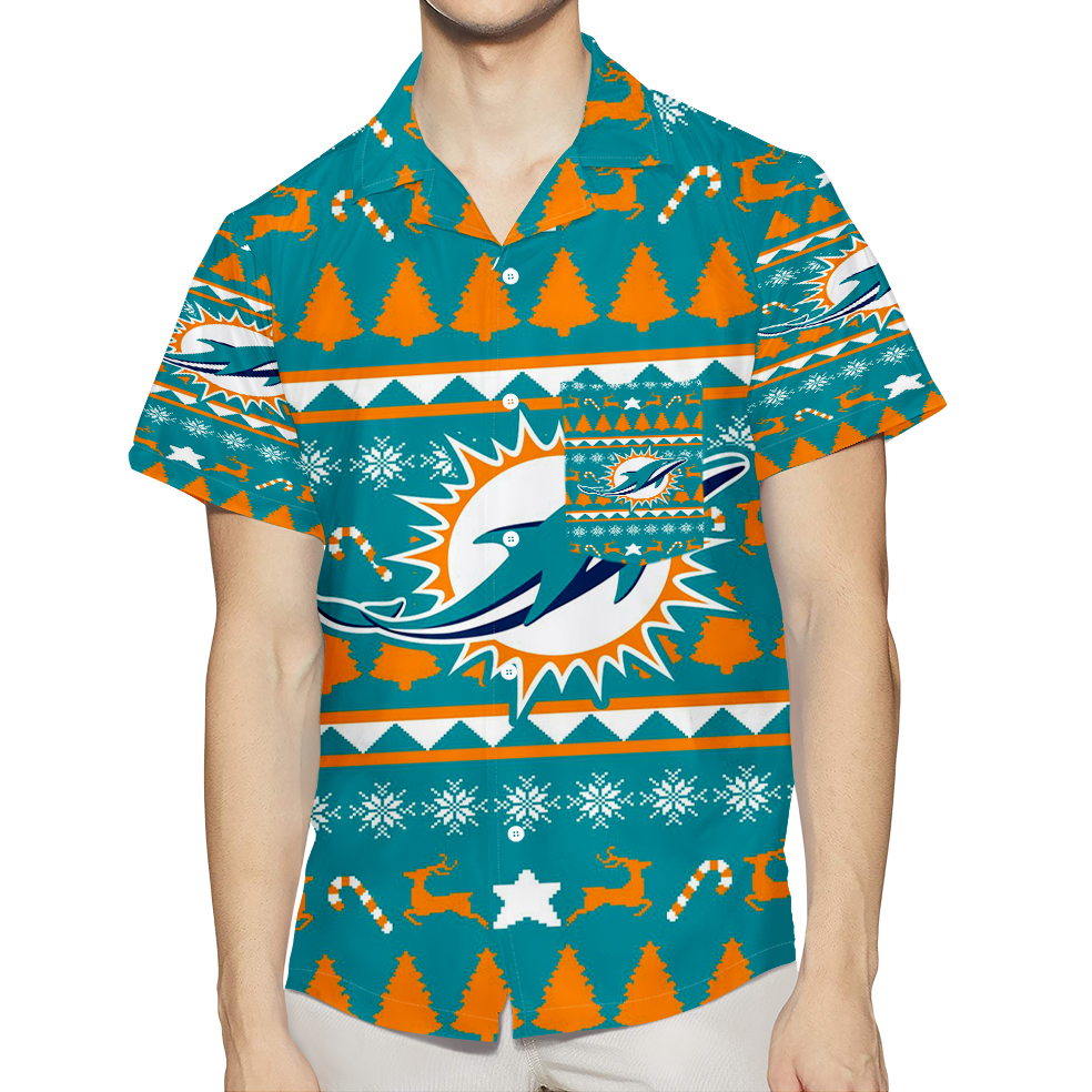 Miami Dolphins Logo Pattern 3D All Over Print Summer Beach Hawaiian Shirt With Pocket