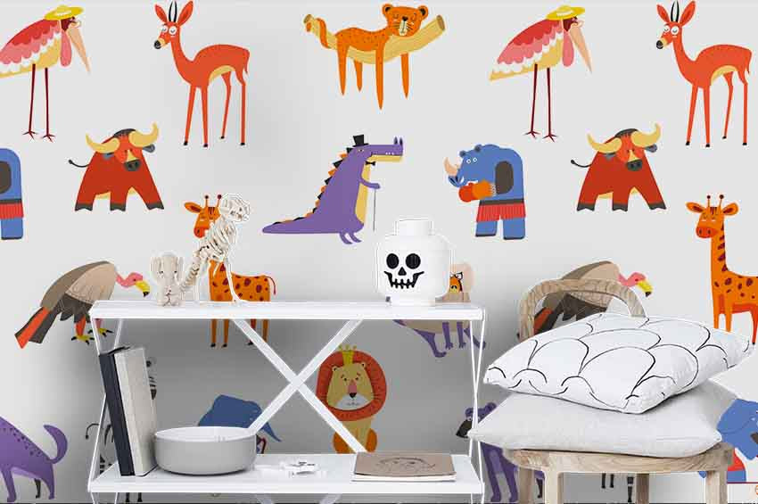 3D Color Cartoon Animals Dinosaur Giraff Wall Mural Wallpa 85