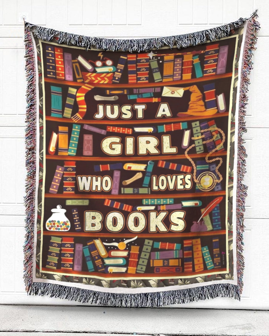 Woven Throw For Kids Birthday Gift, A Girl Who Loves Books, Cotton Blanket