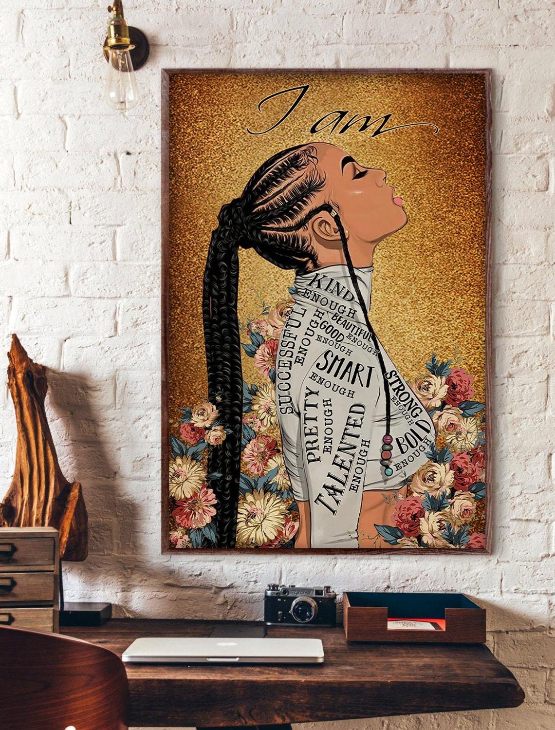 Braid Girl God Says You Are Poster, Afro Queen, Black Woman Poster, African American Woman, Black Lives Matter Canvas And Poster, Canvas Painting, My Poster Wall