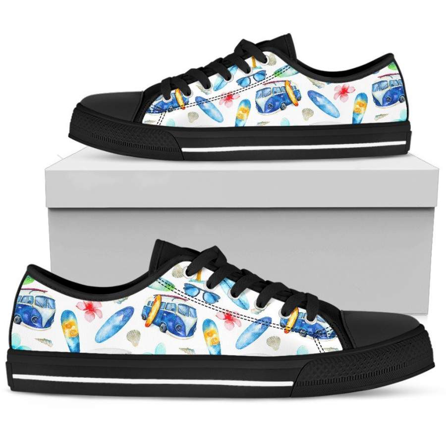 Watercolor Surfing Pattern Print Women’s Low Top Shoes