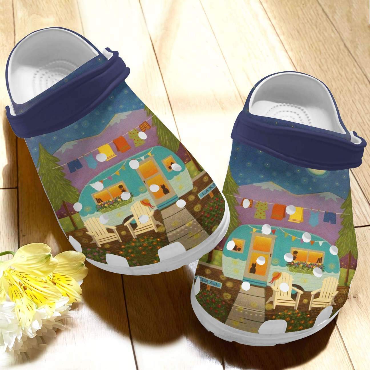 Camping Personalized Clog, Custom Name, Text Peaceful Night, Fashion Style For Women, Men, Kid, Print 3D