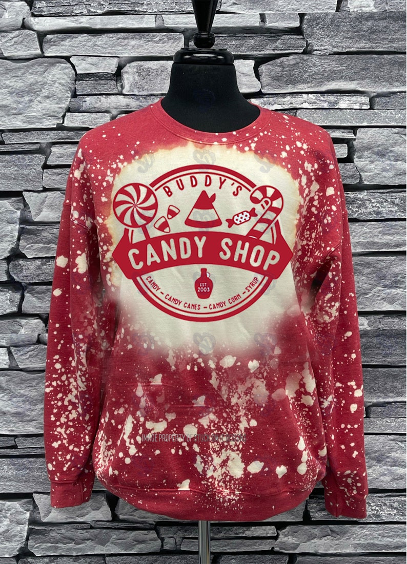 Christmas Bleached Sweatshirt, Buddy’S Candy Shop Shirt For Women Men