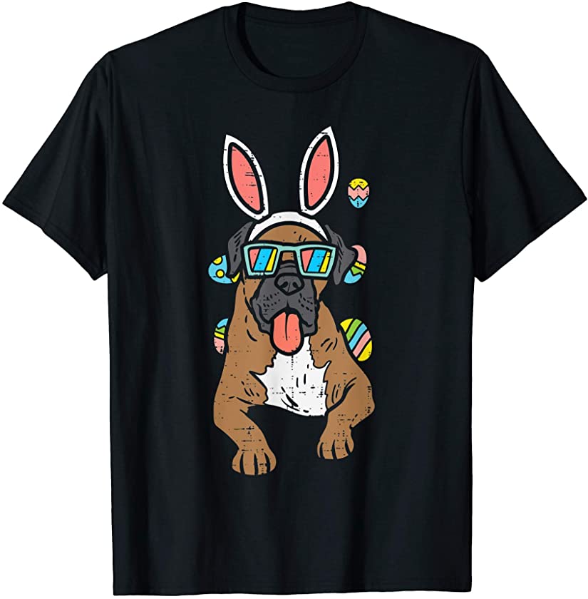 Boxer Bunny Ears Glasses Eggs Cute Easter Dog Owner Lover T-Shirt