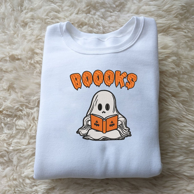 Boooks Spooky Halloween Embroidered Sweatshirt 2D Crewneck Sweatshirt All Over Print Sweatshirt For Women Sweatshirt For Men Sws4916