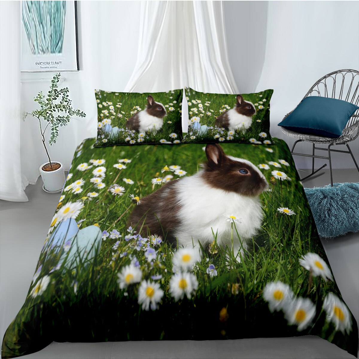 3D Easter Bunny Pattern Bedding Set For Duvet Cover Set With Pillow Cases Twin Full Queen King Super King