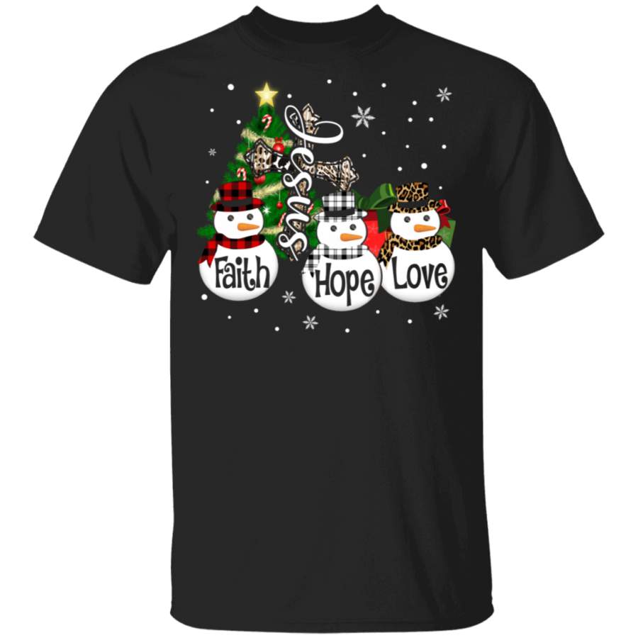 Christmas Snowman Lover Shirt Jesus Faith Hope Love Cute Christmas Leopard Plaid Snowman Lover Gifts Christmas T-Shirt