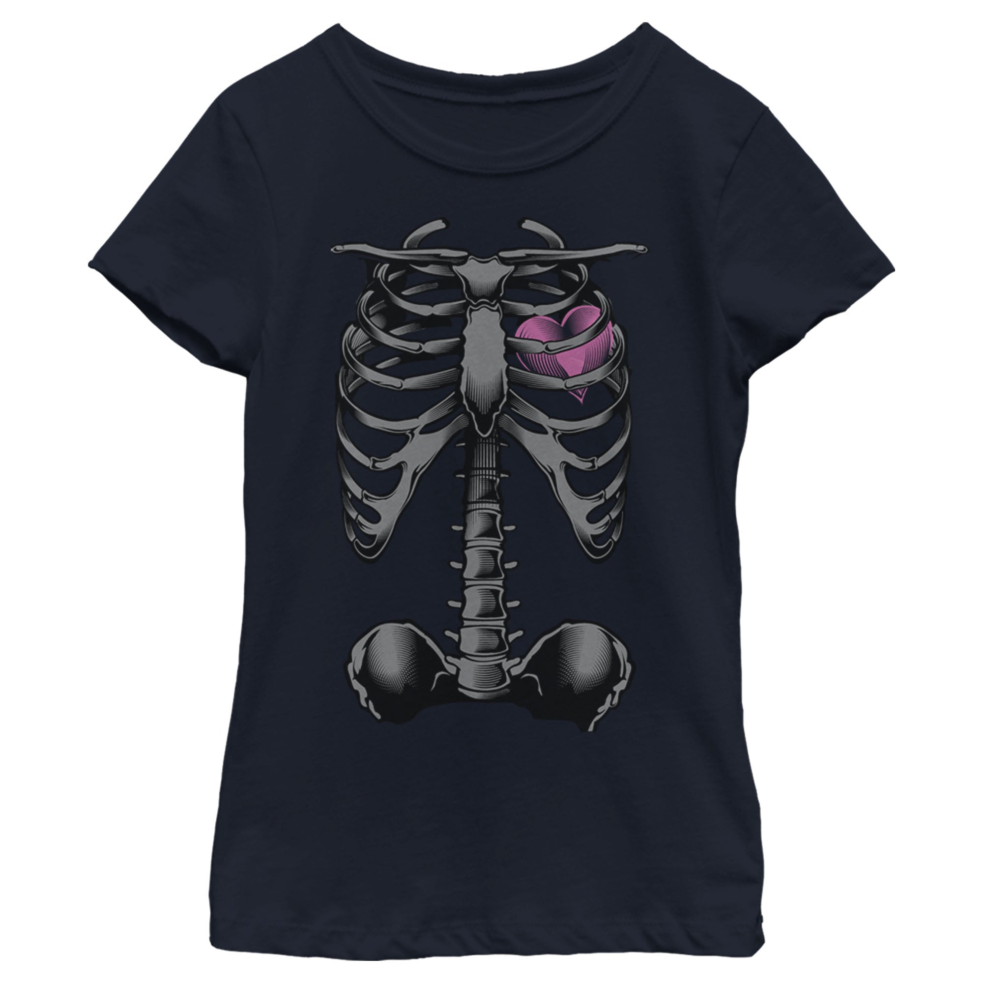 Lost Gods Girl’S Halloween Skeleton Rib Cage Heart  T-Shirt