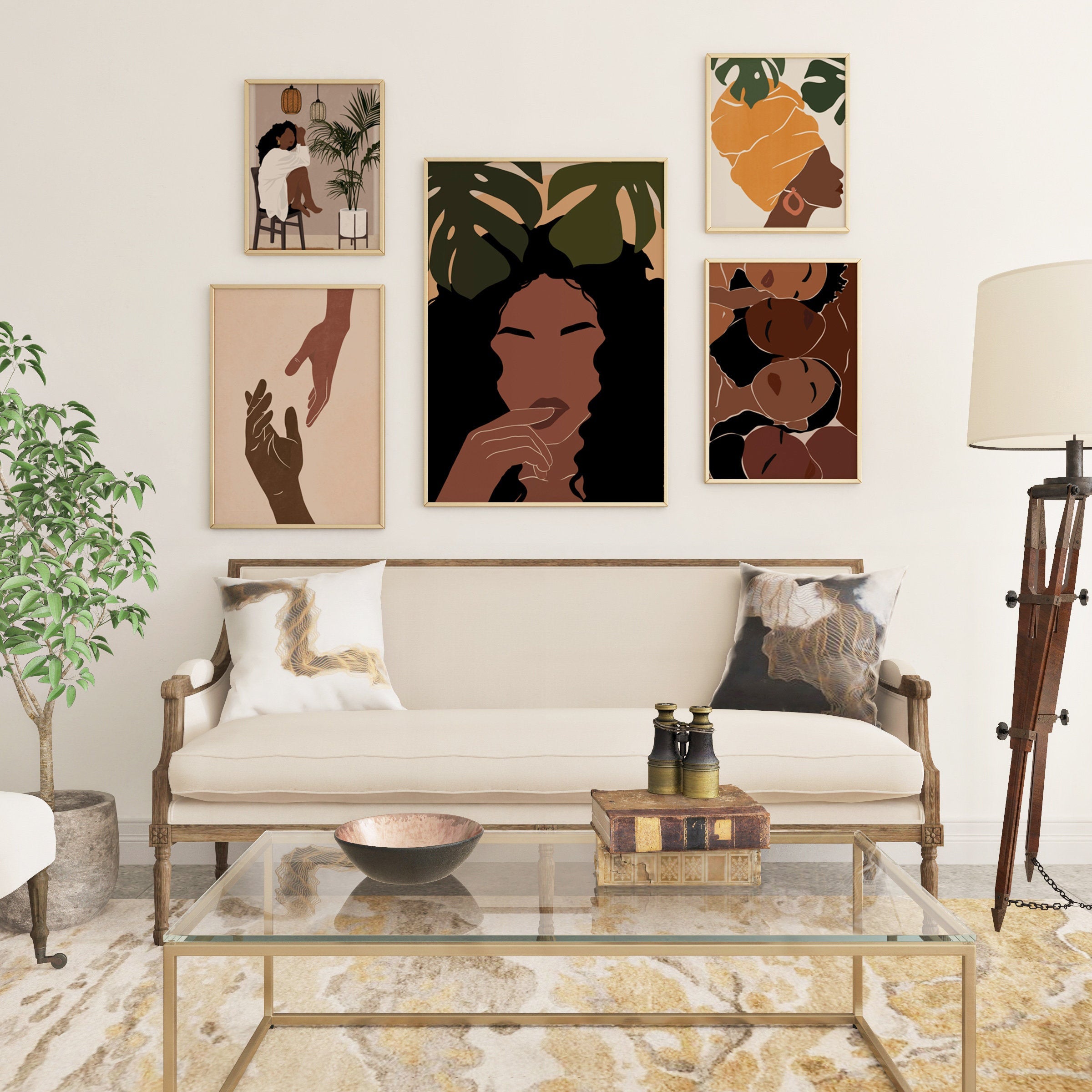 Set Of 5 Posters | Black Woman Art , Gallery Poster, Black Girl Art Print, Poster Bundle, Woman Gallery Wall, Hand Art Print